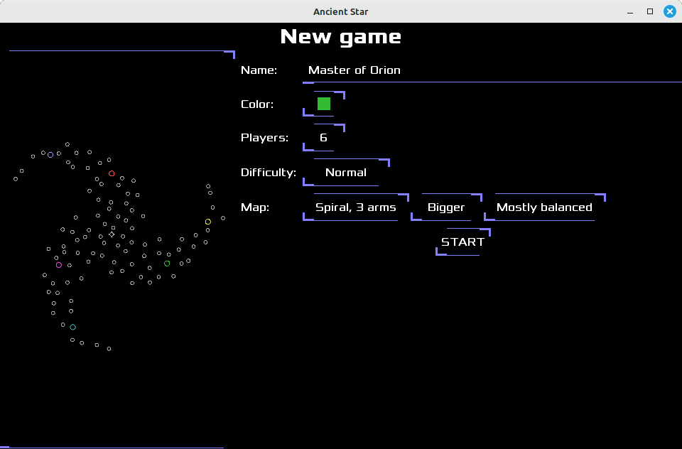 New game screen