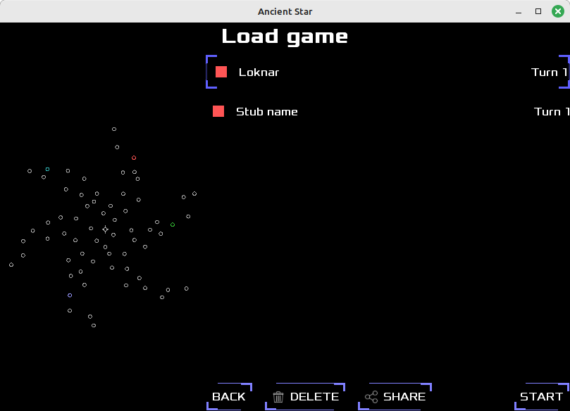 Load game screen