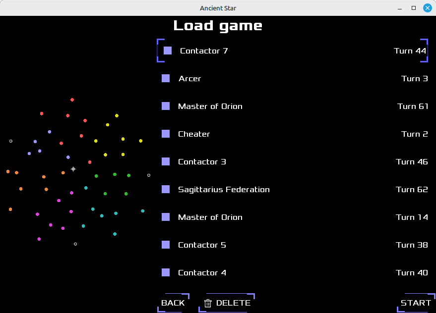 Load game screen