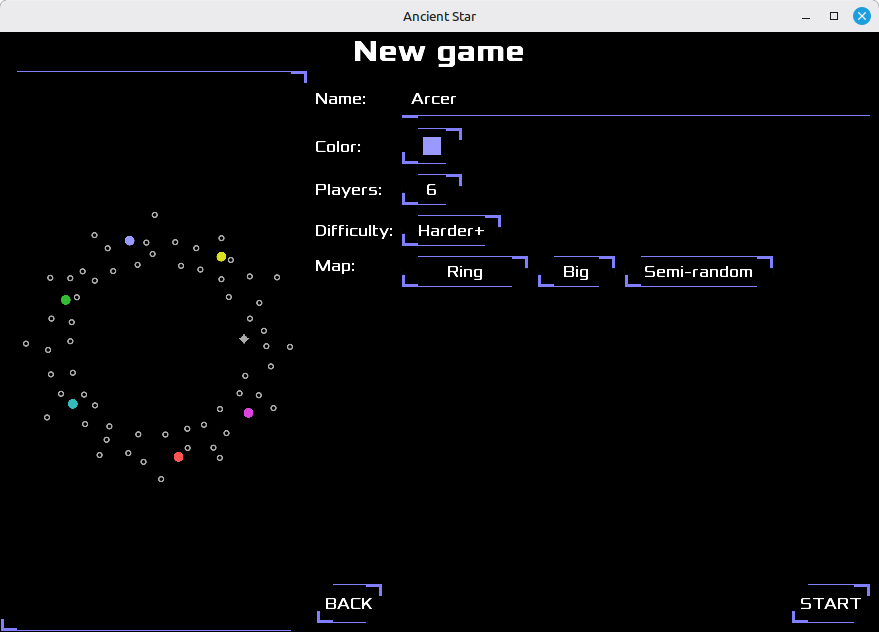 New game screen